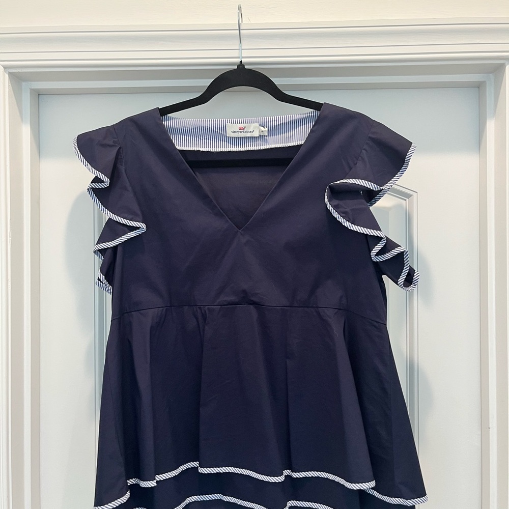 Vineyard Vines Deep Blue Ruffle Blouse